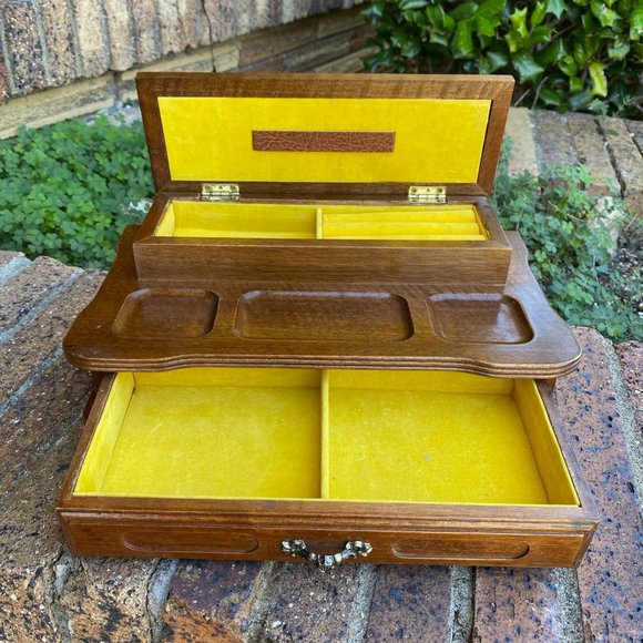 Storage & Organization Vtg Wood 2 Tier Dresser Jewelry Box Flip Top